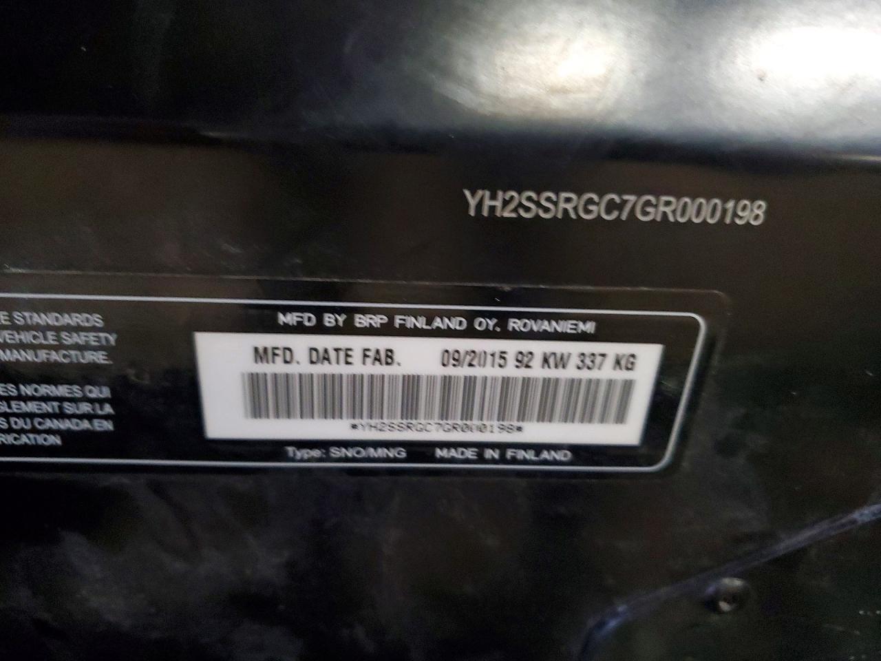 2016 SKI SNOWMOBILE VIN YH2SSRGC7GR000198 photo 10