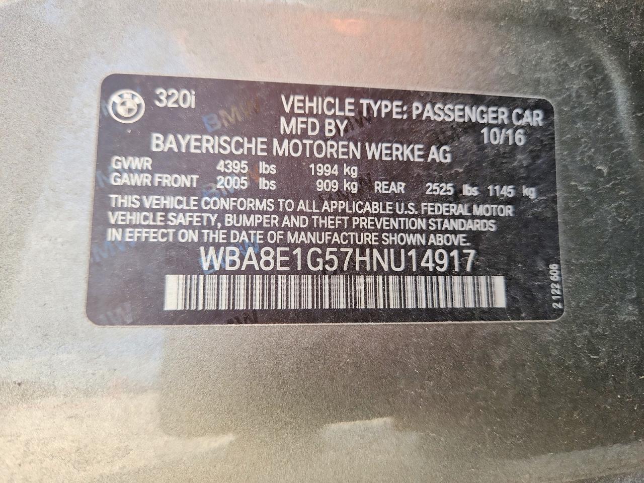 2017 BMW 3 series VIN WBA8E1G57HNU14917 photo 12