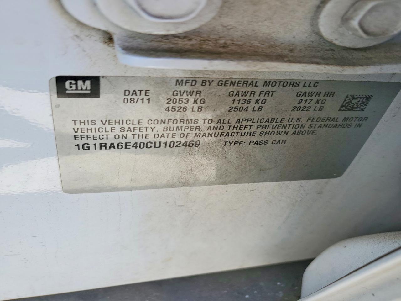 2012 CHEV Volt VIN 1G1RA6E40CU102469 photo 12