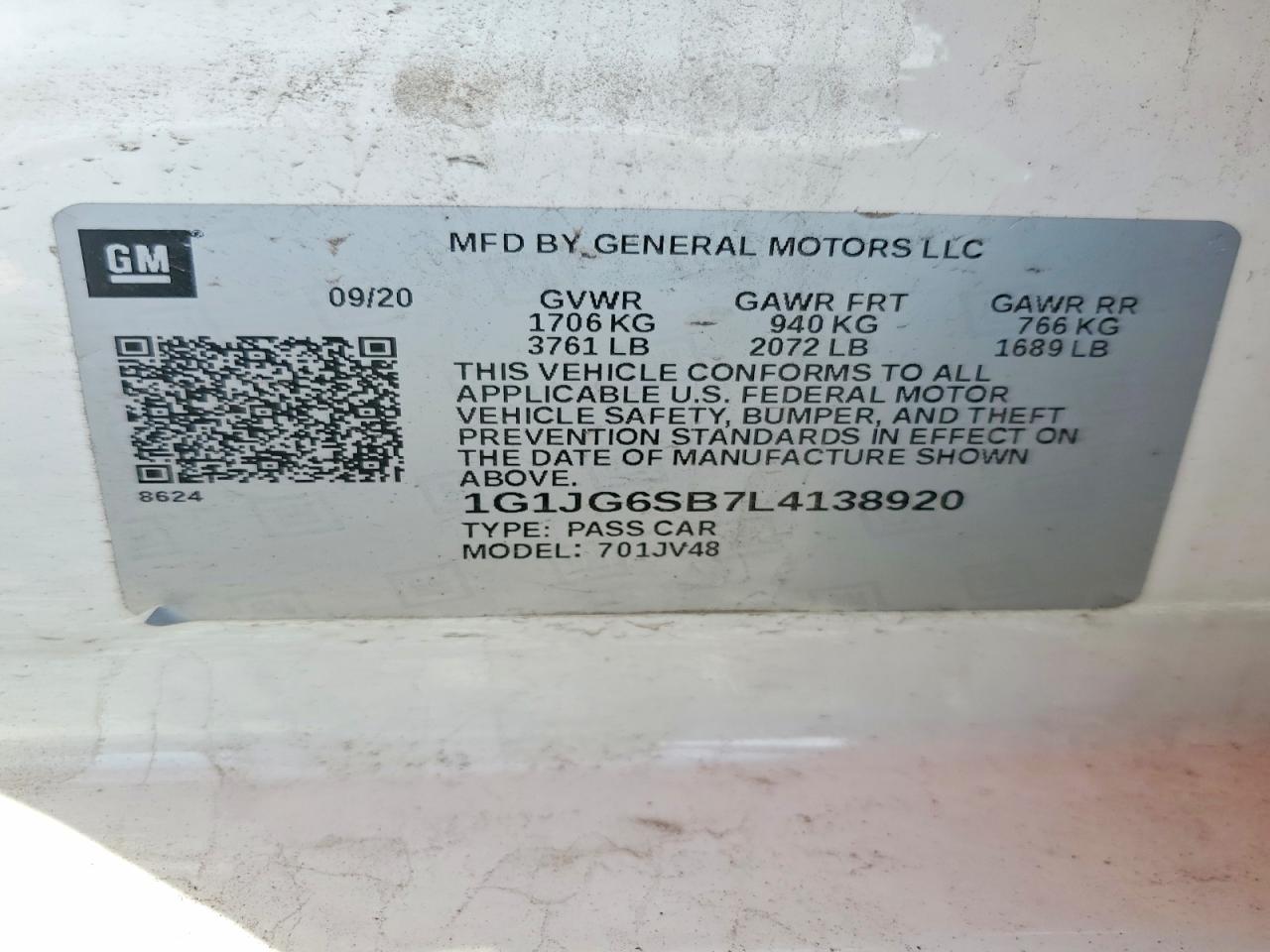 2020 CHEV Sonic VIN 1G1JG6SB7L4138920 photo 12