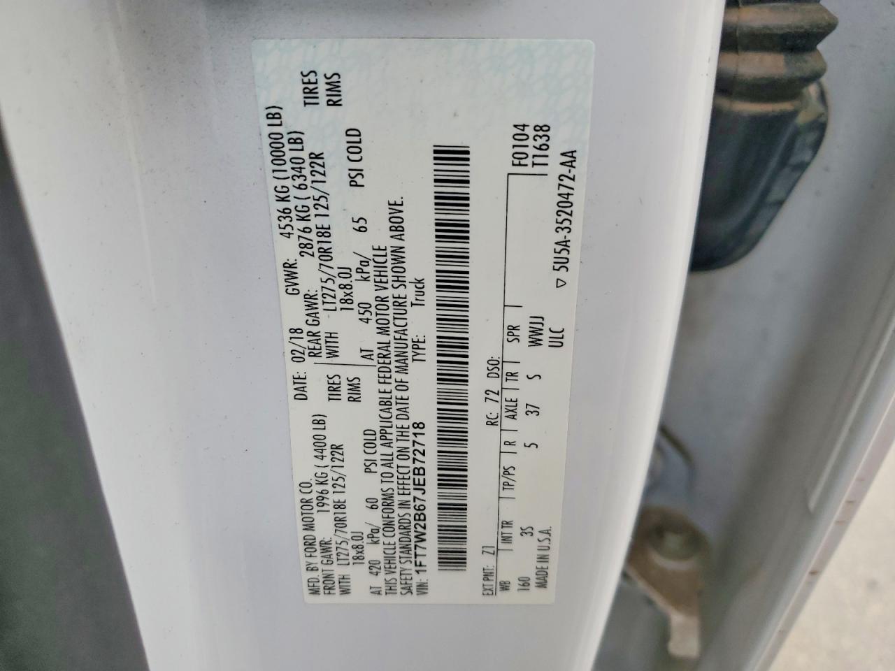 2018 Ford F250 VIN 1FT7W2B67JEB72718 photo 12