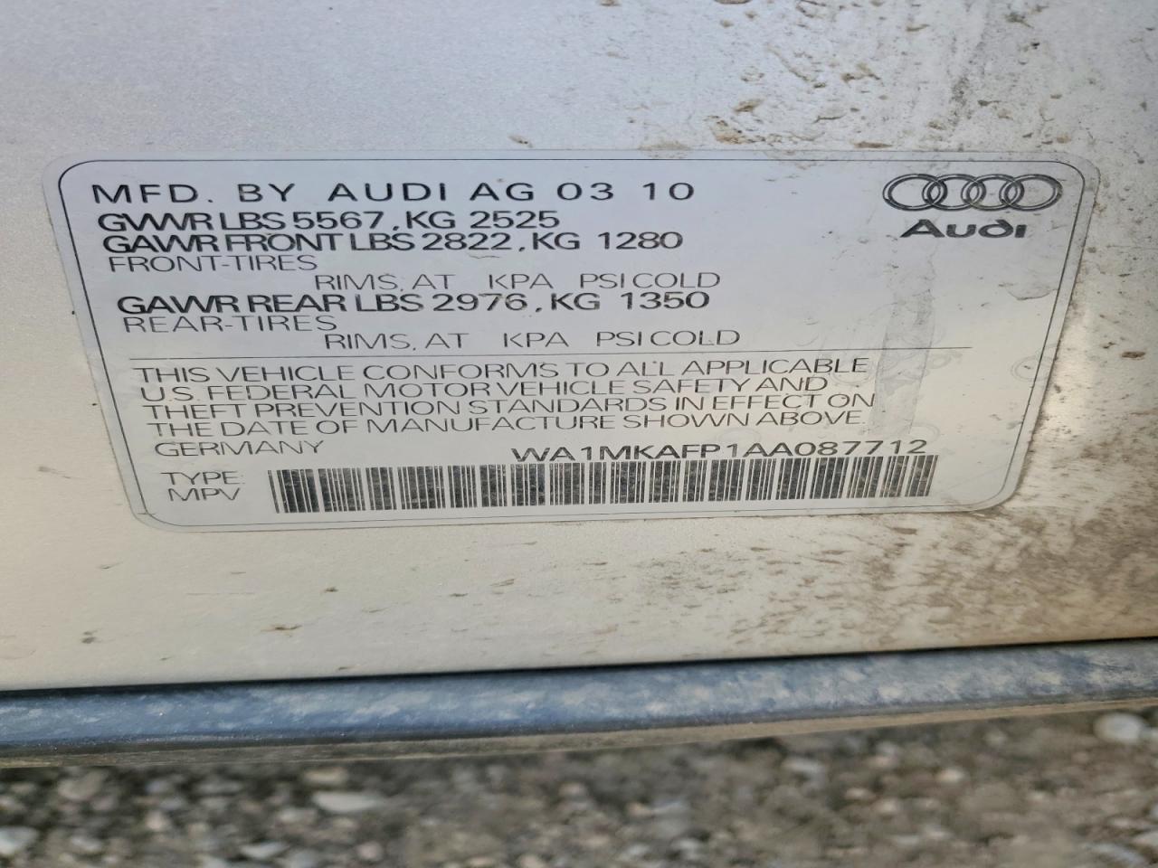 2010 Audi Q5 VIN WA1MKAFP1AA087712 photo 12