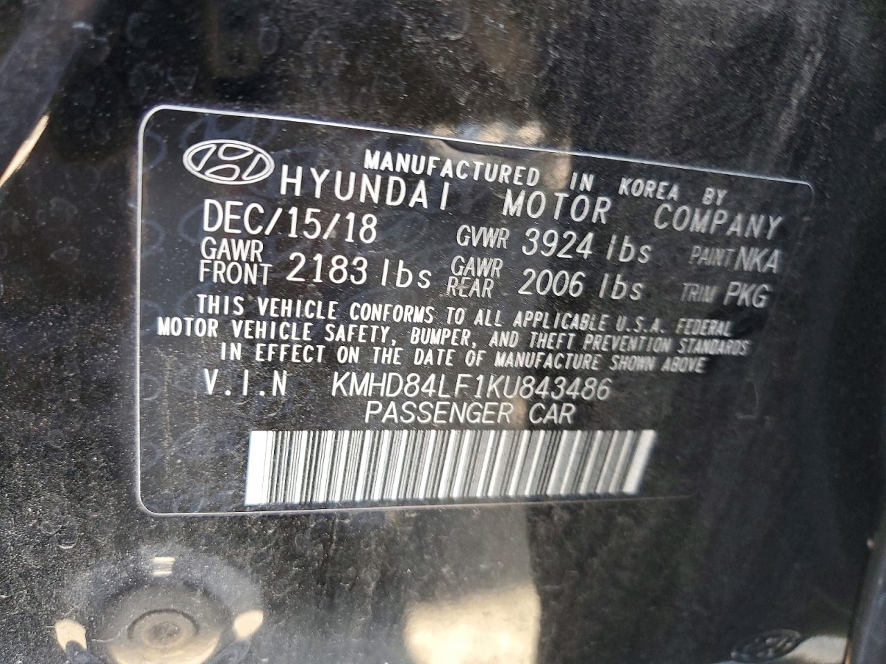 2019 Hyundai Elantra VIN KMHD84LF1KU843486 photo 12