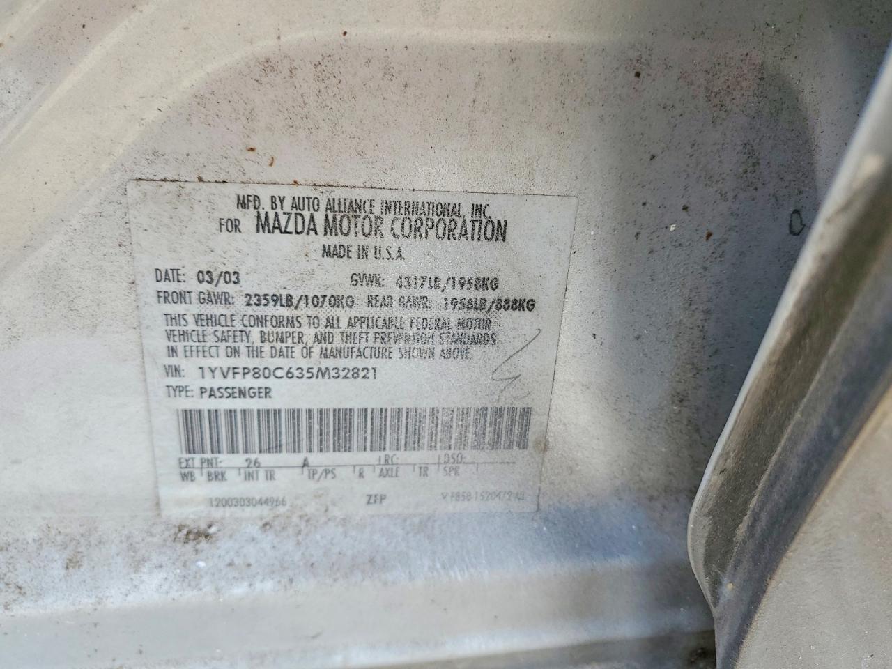 2003 Mazda 6 VIN 1YVFP80C635M32821 photo 12