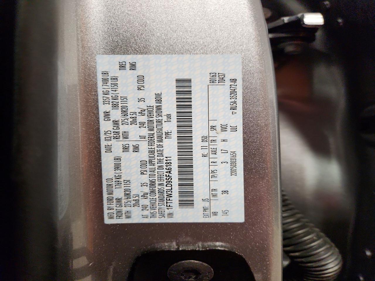 2025 Ford F150 VIN 1FTFW3LD9SFA61811 photo 12
