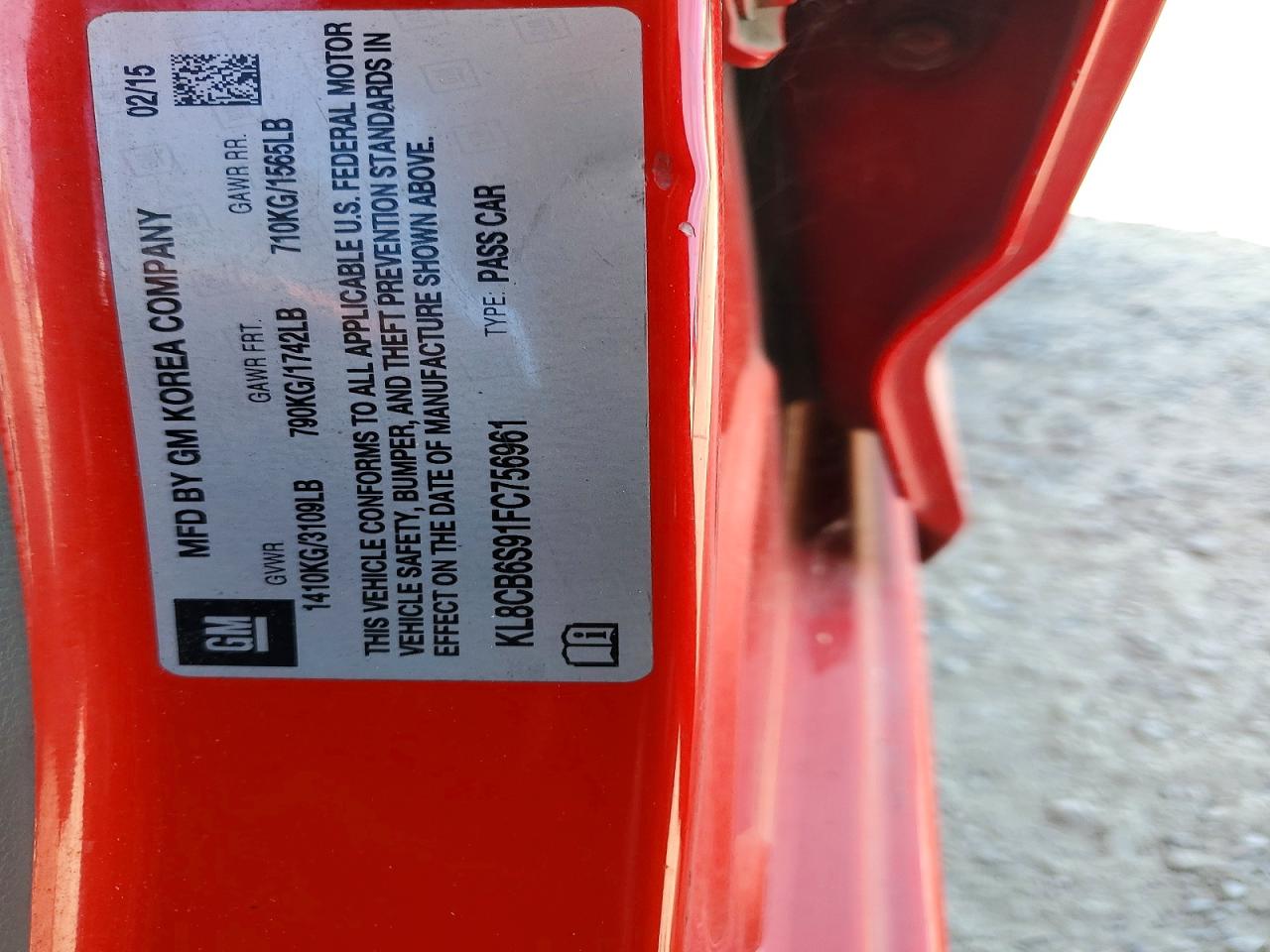 2015 CHEV Spark VIN KL8CB6S91FC756961 photo 12