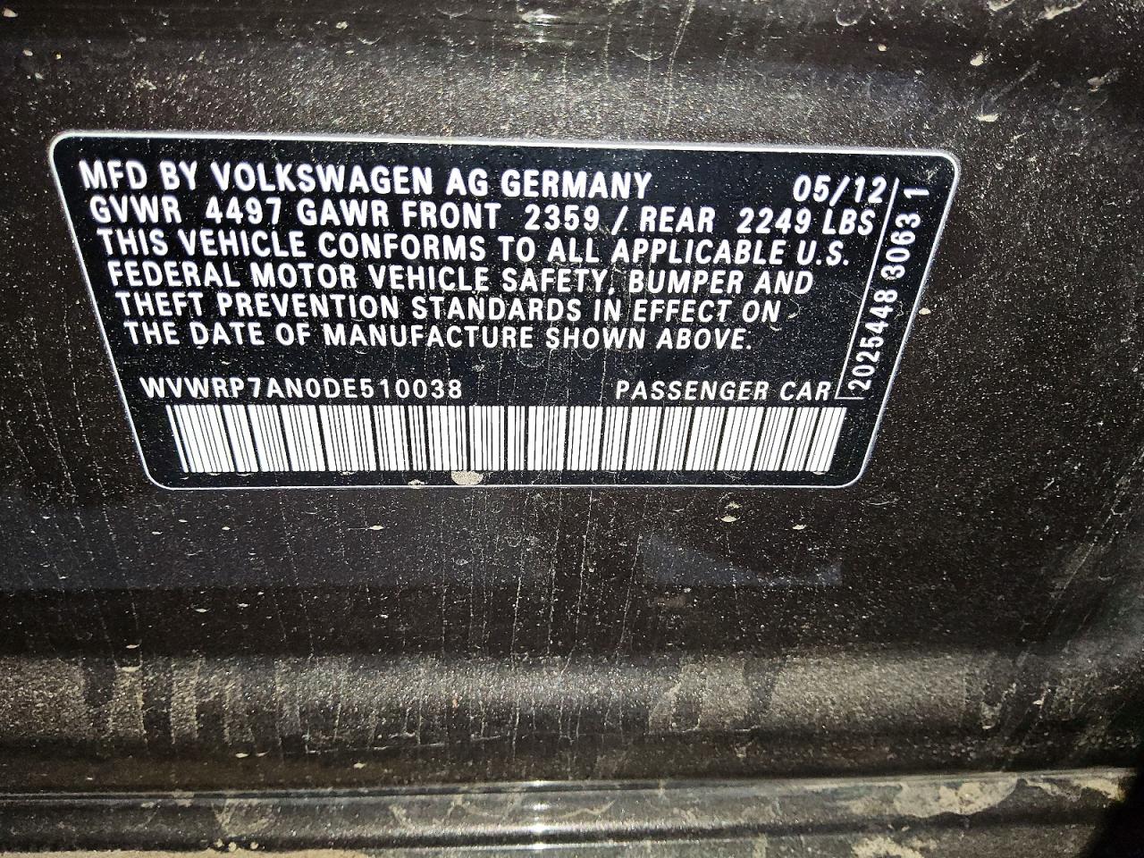 2013 Volkswagen Cc VIN WVWRP7AN0DE510038 photo 12