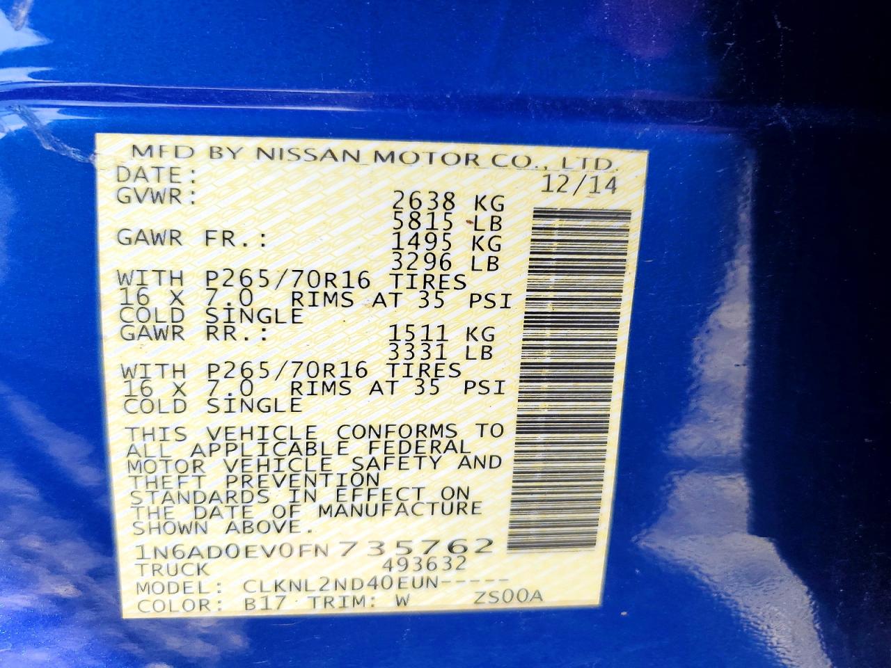 2015 Nissan Frontier VIN 1N6AD0EV0FN735762 photo 12