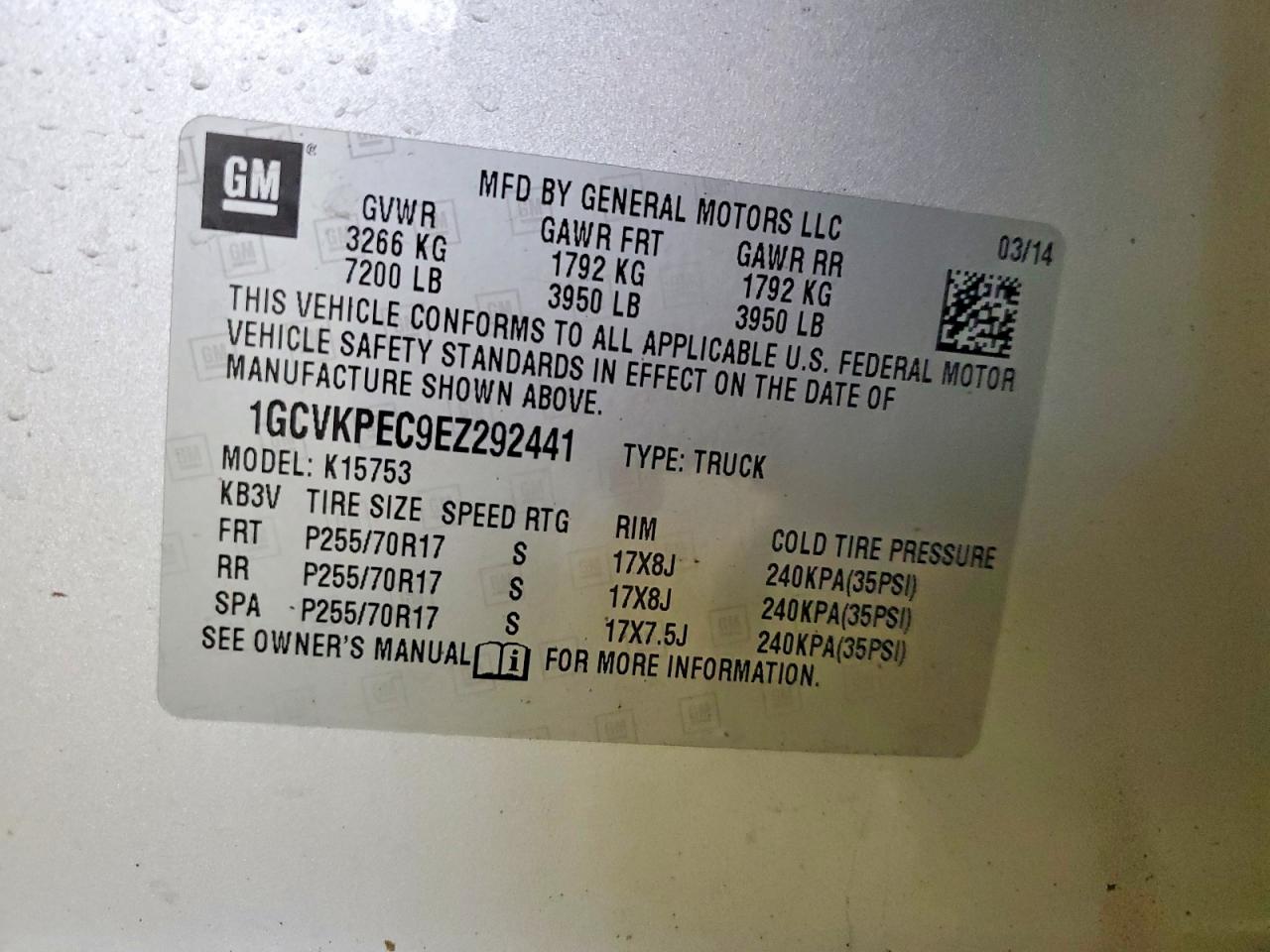 2014 Chevrolet All models VIN 1GCVKPEC9EZ292441 photo 12