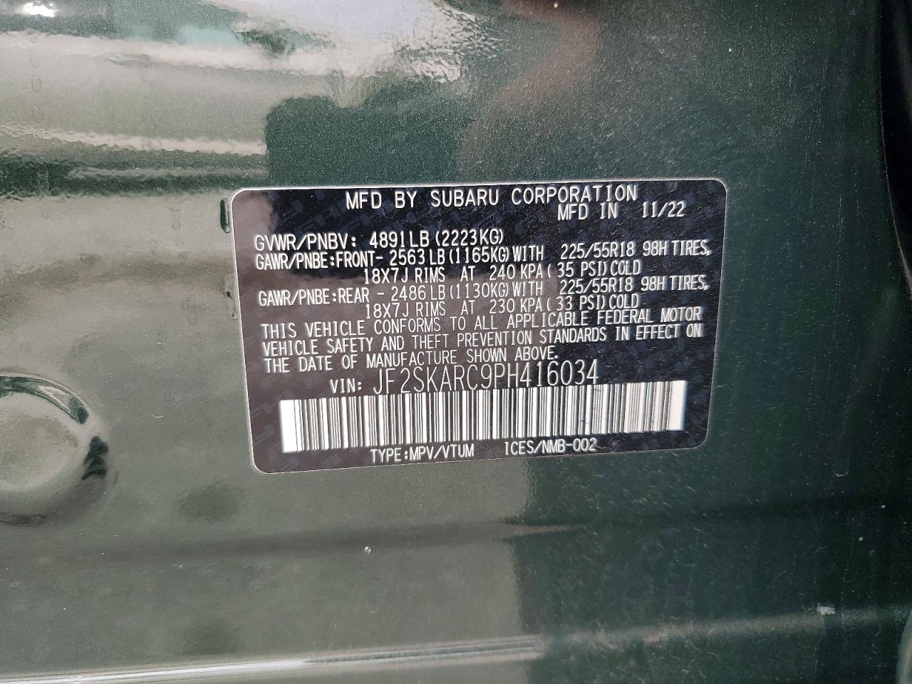 2023 Subaru Forester VIN JF2SKARC9PH416034 photo 12