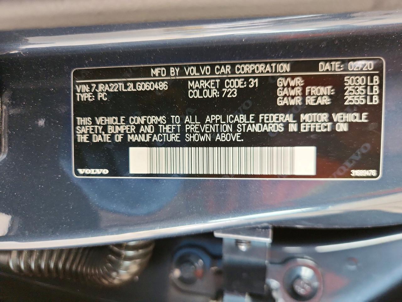 2020 VOLVO S60 VIN 7JRA22TL2LG060486 photo 12