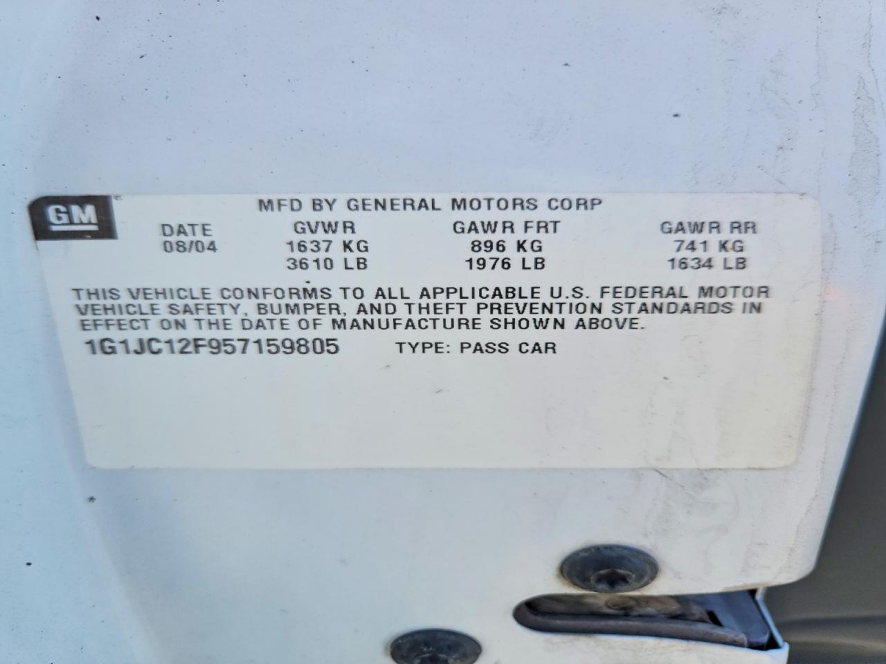 2005 CHEV Cavalier VIN 1G1JC12F957159805 photo 12