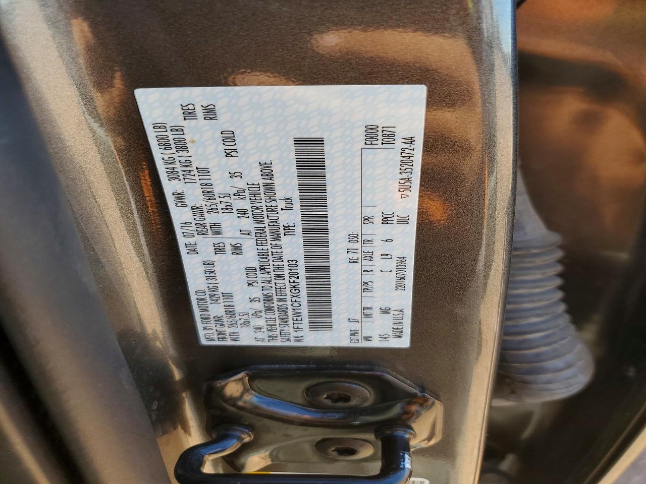 2016 Ford F150 VIN 1FTEW1CFXGKF20103 photo 12