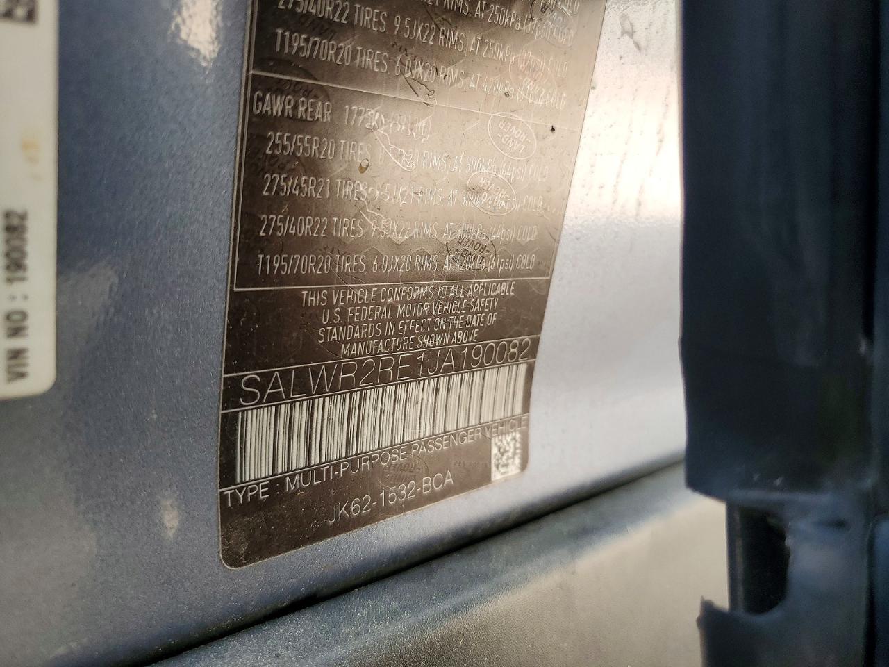 2018 Land Rangerover VIN SALWR2RE1JA190082 photo 12