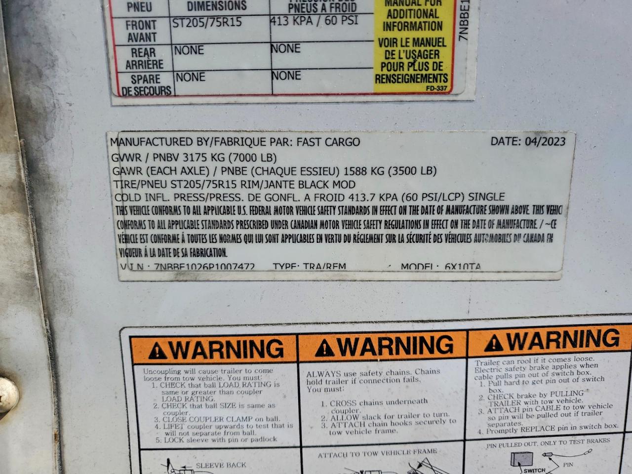 2023 FAST CARGO 6X10TA ENCLOSED CARGO TRAILER VIN 7NBBE1026P1007472 photo 10