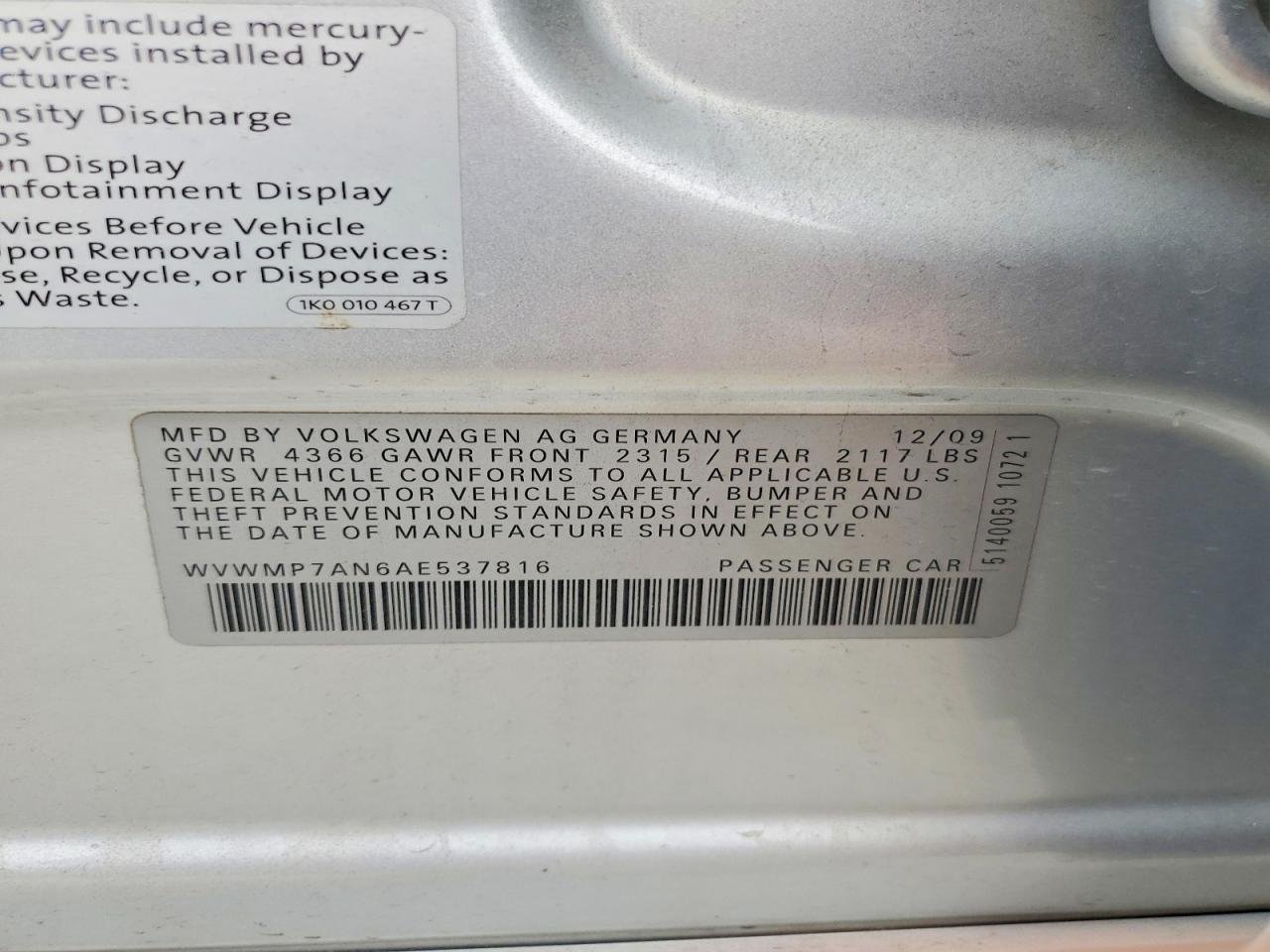 2010 Volkswagen Cc VIN WVWMP7AN6AE537816 photo 12