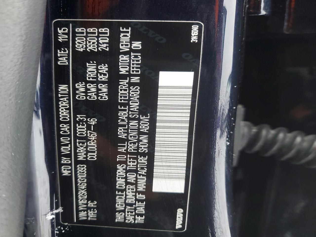 2016 VOLVO V60 VIN YV1612SK4G1310393 photo 12