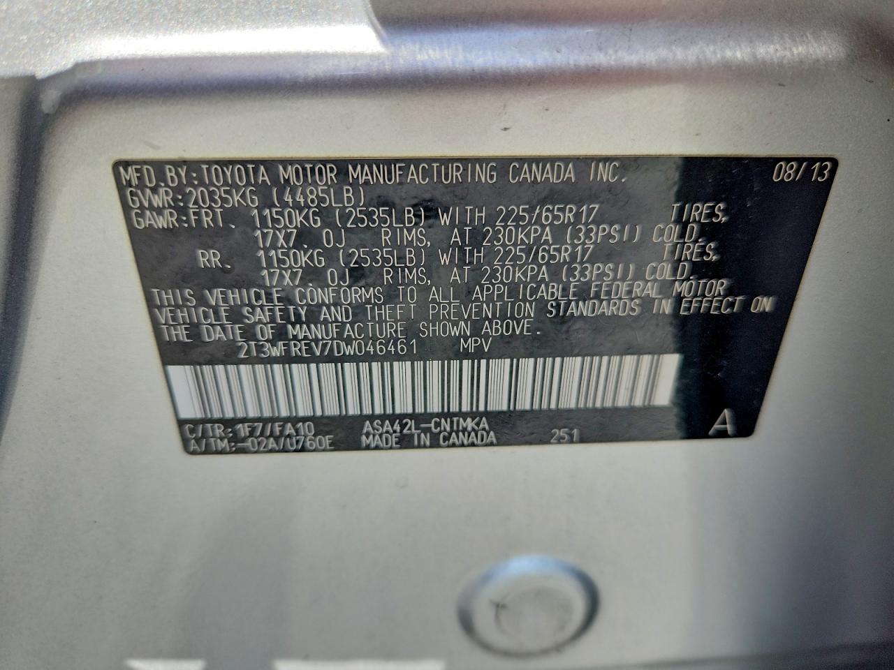 2013 Toyota Rav4 VIN 2T3WFREV7DW046461 photo 12