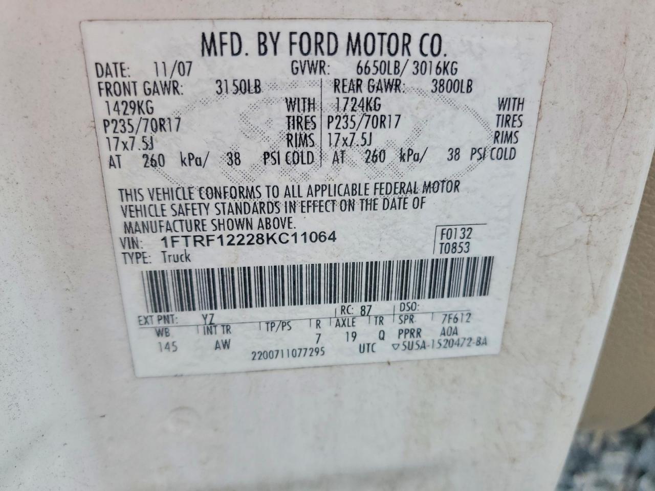 2008 Ford F150 VIN 1FTRF12228KC11064 photo 12