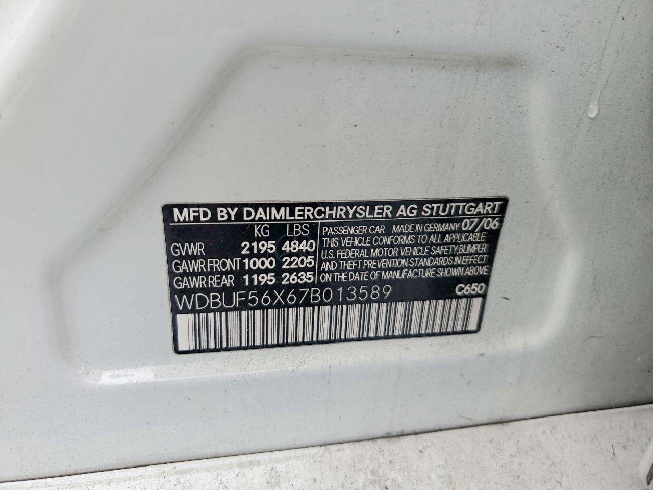 2007 Mercedes-Benz E-class VIN WDBUF56X67B013589 photo 12