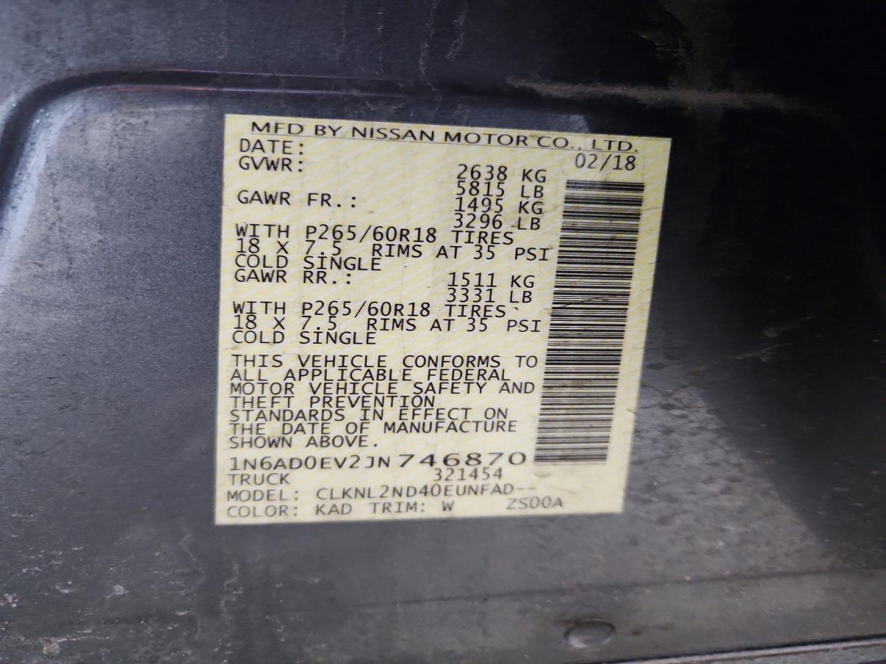 2018 Nissan Frontier VIN 1N6AD0EV2JN746870 photo 12