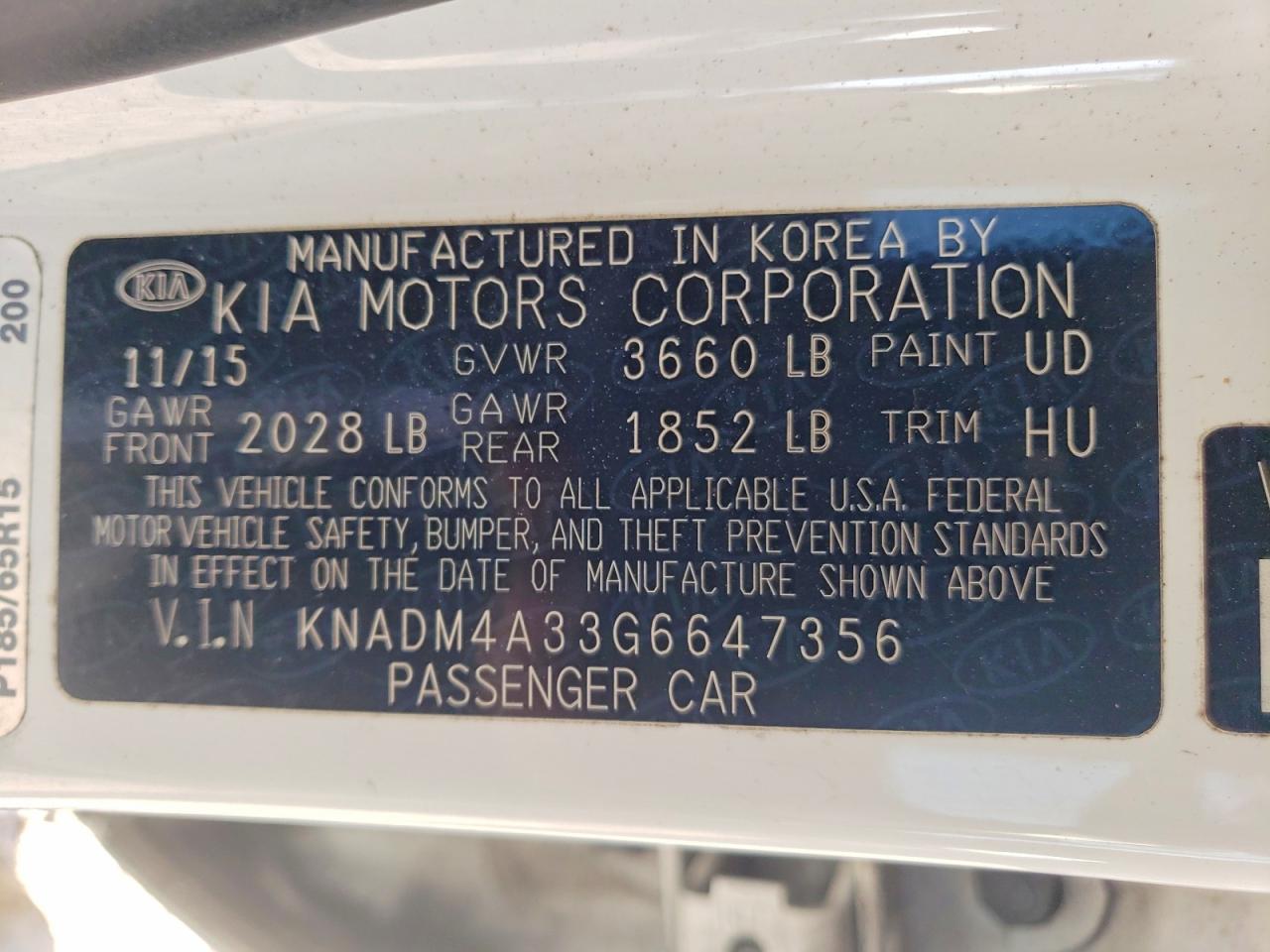 2016 Kia Rio VIN KNADM4A33G6647356 photo 12