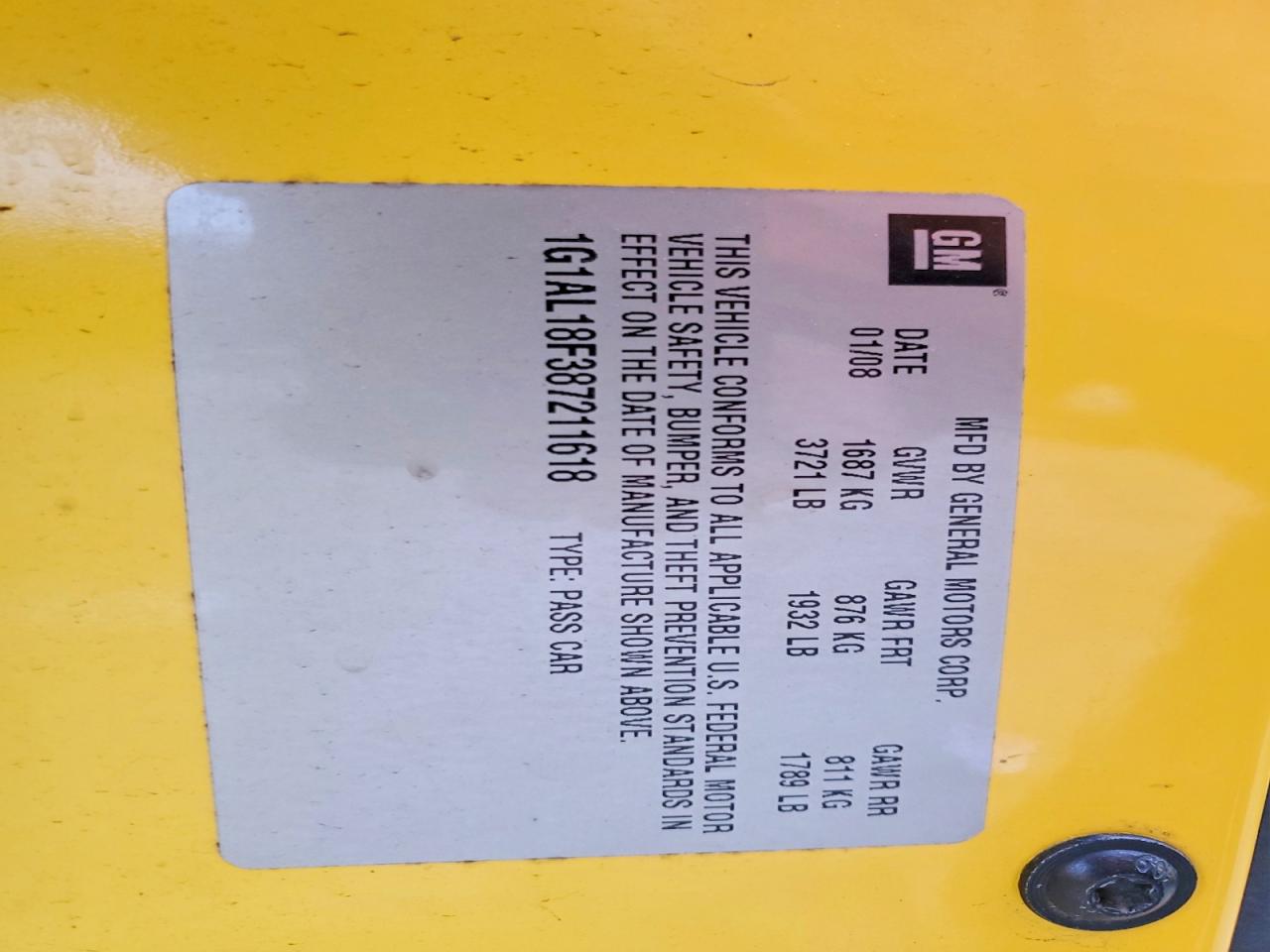 2008 Chevrolet Cobalt VIN 1G1AL18F387211618 photo 12