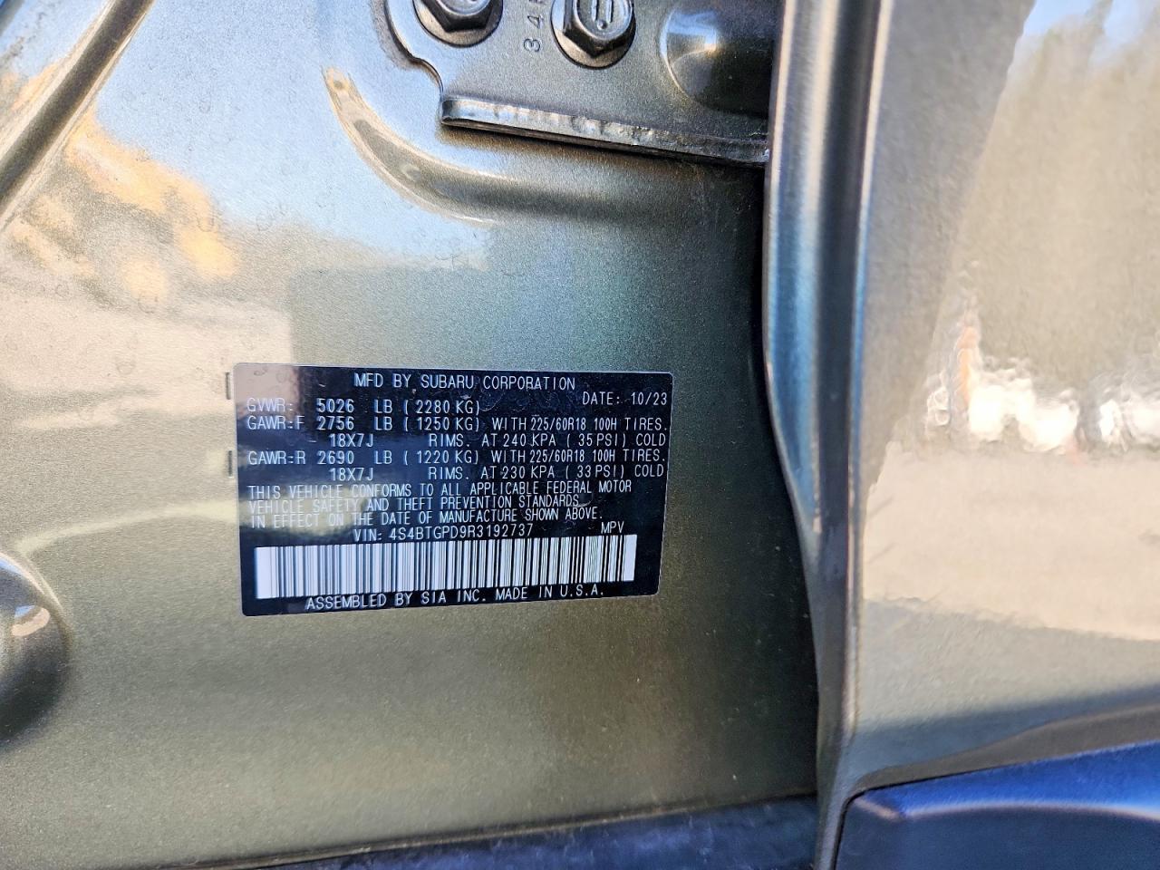 2024 SUBARU Outback VIN 4S4BTGPD9R3192737 photo 12