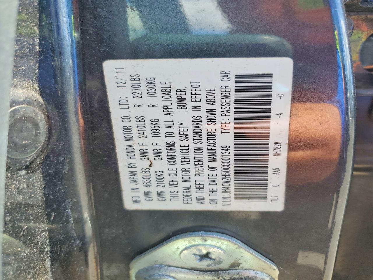 2012 Acura Tsx VIN JH4CW2H50CC001349 photo 12