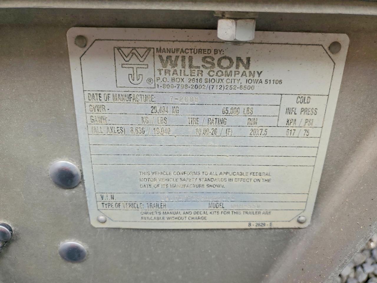 2008 WILSON Trailer VIN 1W17AFYA89A252474 photo 10