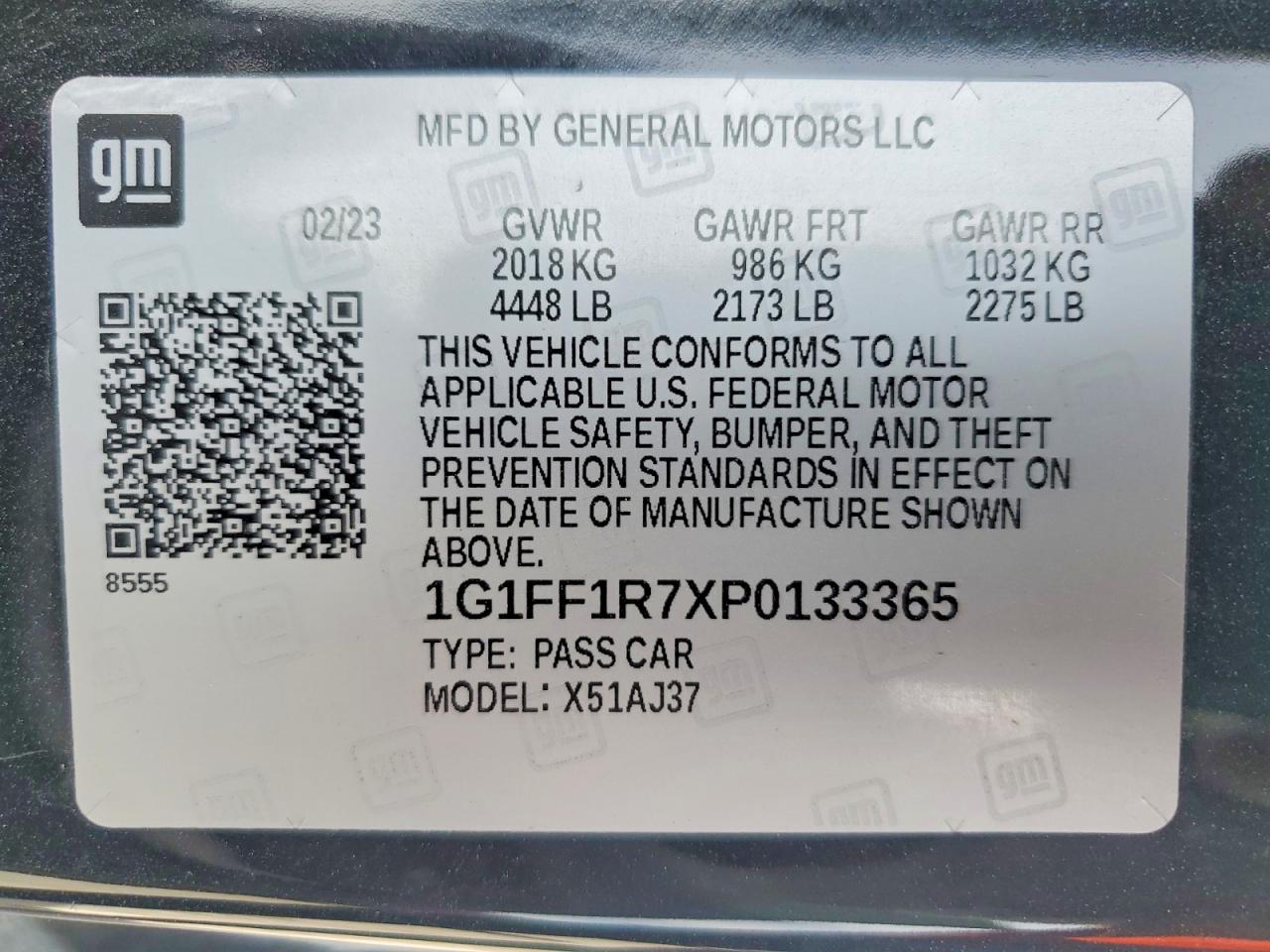 2023 Chevrolet Camaro VIN 1G1FF1R7XP0133365 photo 12