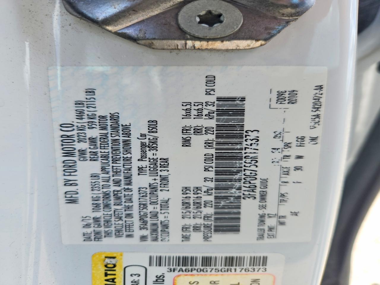 2016 Ford Fusion VIN 3FA6P0G75GR176373 photo 12