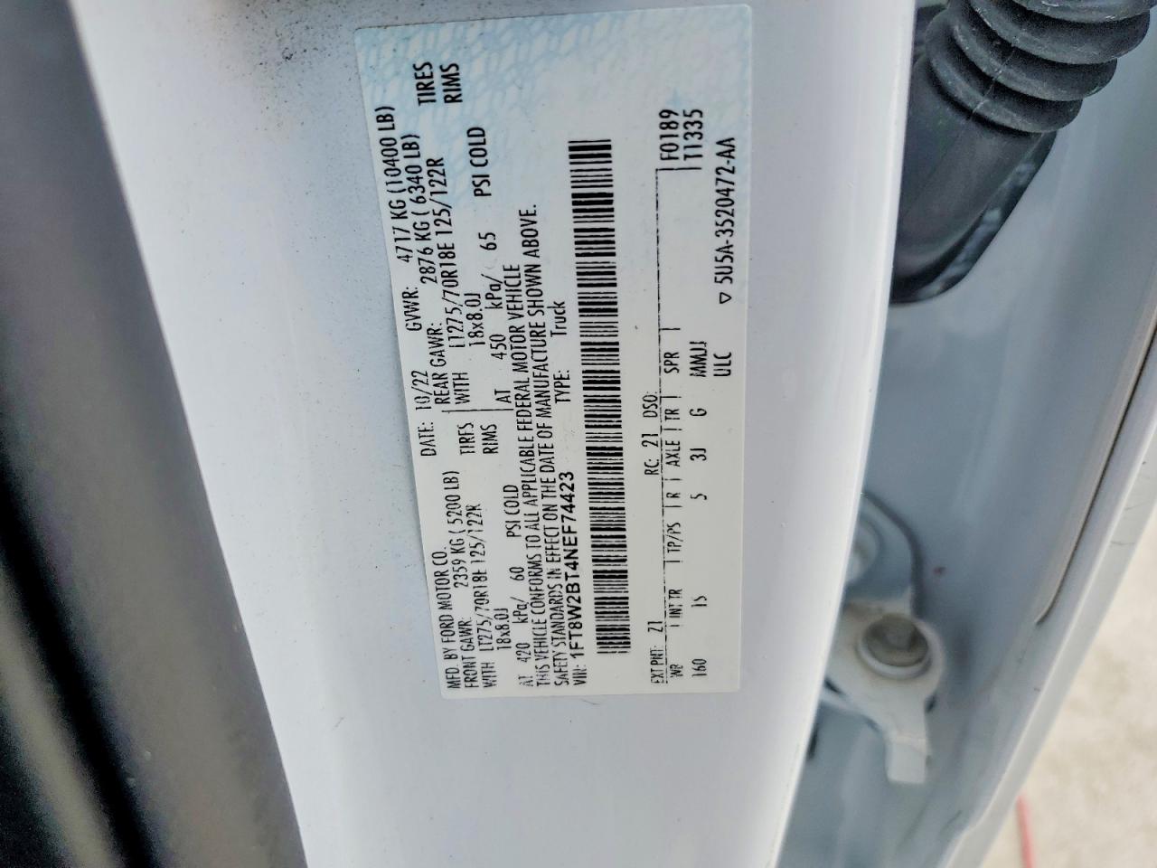2022 FORD All models VIN 1FT8W2BT4NEF74423 photo 12