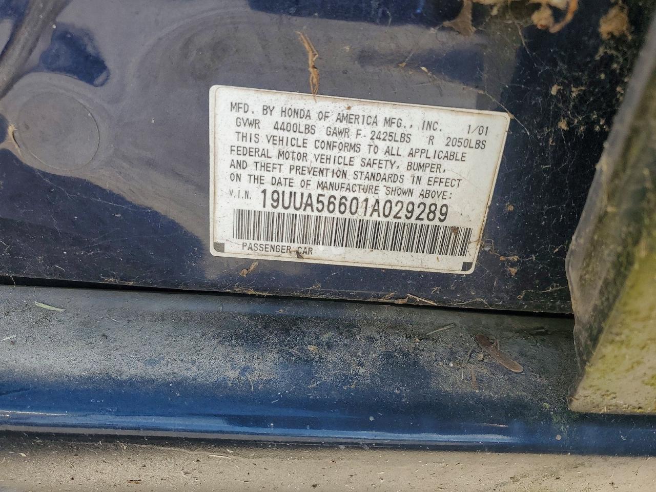 2001 Acura Tl VIN 19UUA56601A029289 photo 12