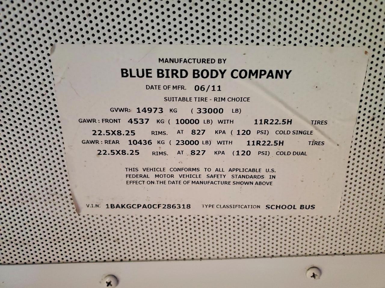 2012 BLUEBIRD Unknown VIN 1BAKGCPA0CF286318 photo 10