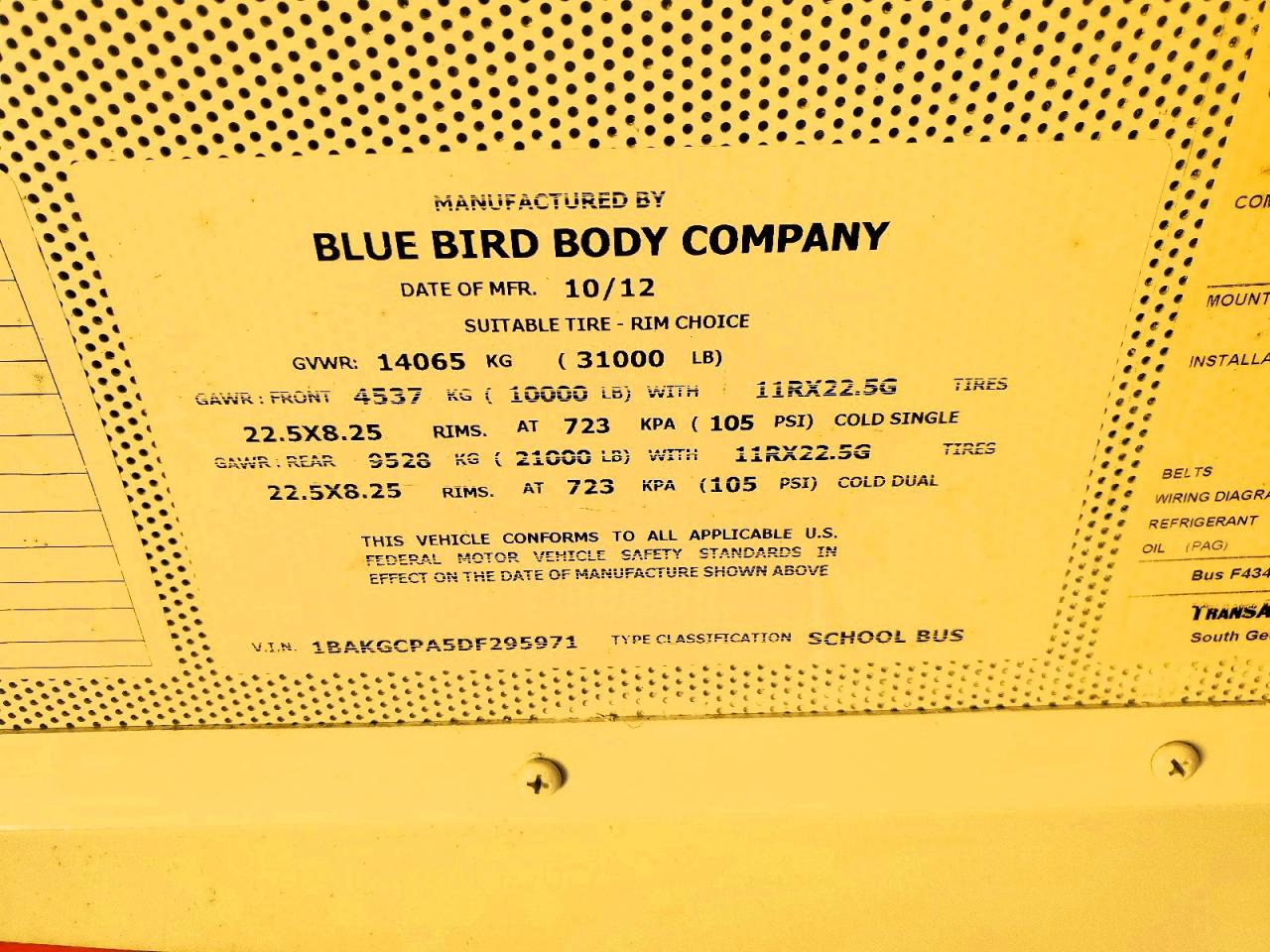 2013 BLUEBIRD All other VIN 1BAKGCPA5DF295971 photo 10