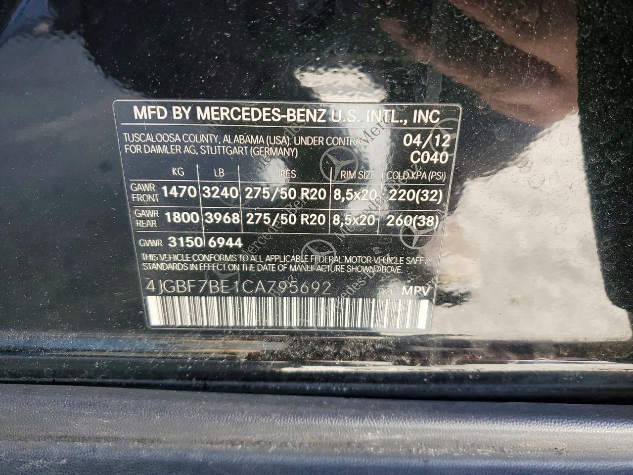 2012 Mercedes-Benz Gl-class VIN 4JGBF7BE1CA795692 photo 12