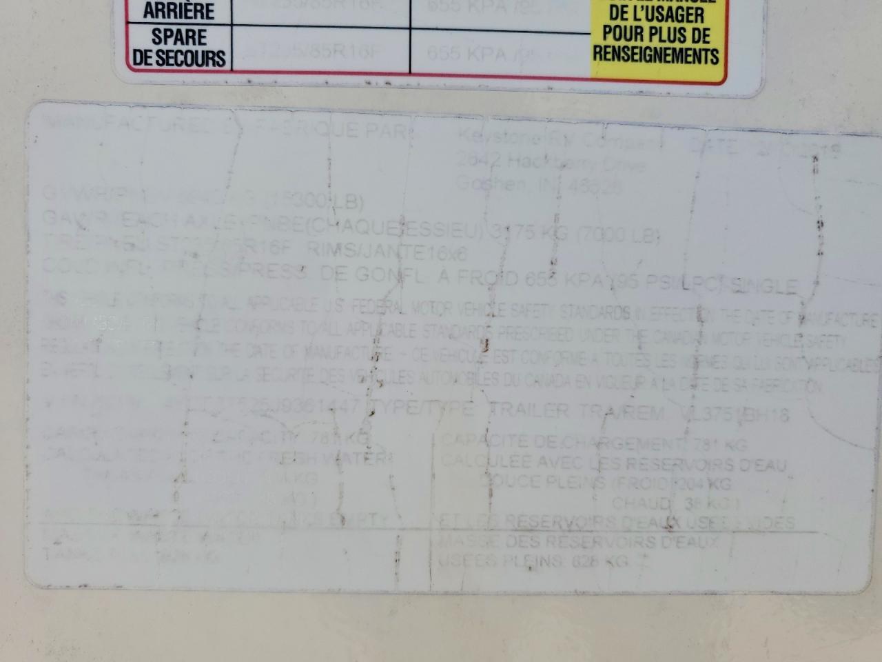 2018 KEYSTONE Trailer VIN 4YDF37525J9361447 photo 10