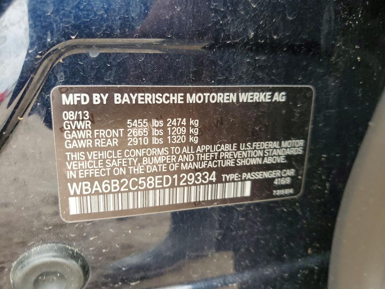 2014 BMW 6 series VIN WBA6B2C58ED129334 photo 12