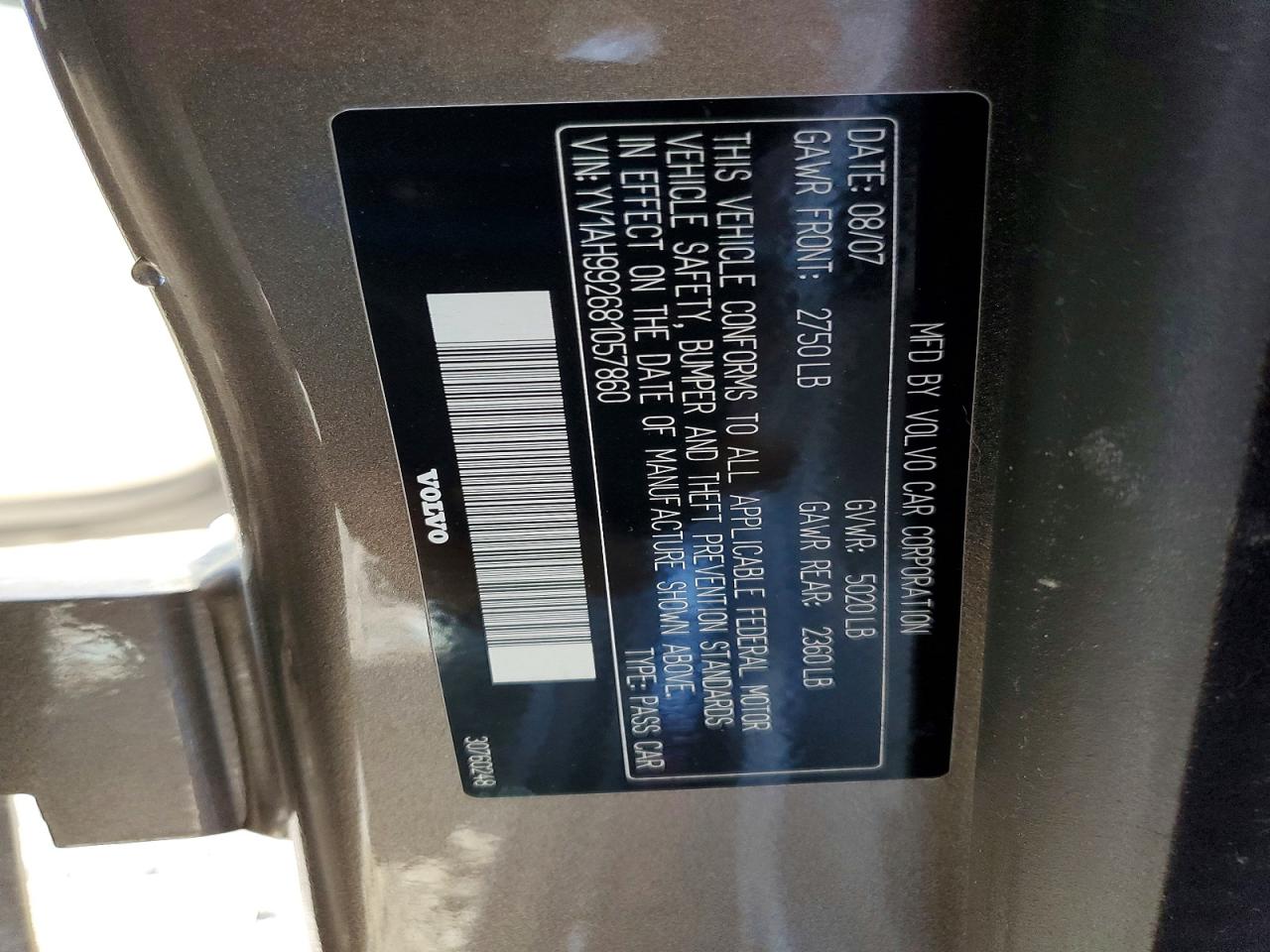 2008 VOLVO S80 VIN YV1AH992681057860 photo 12