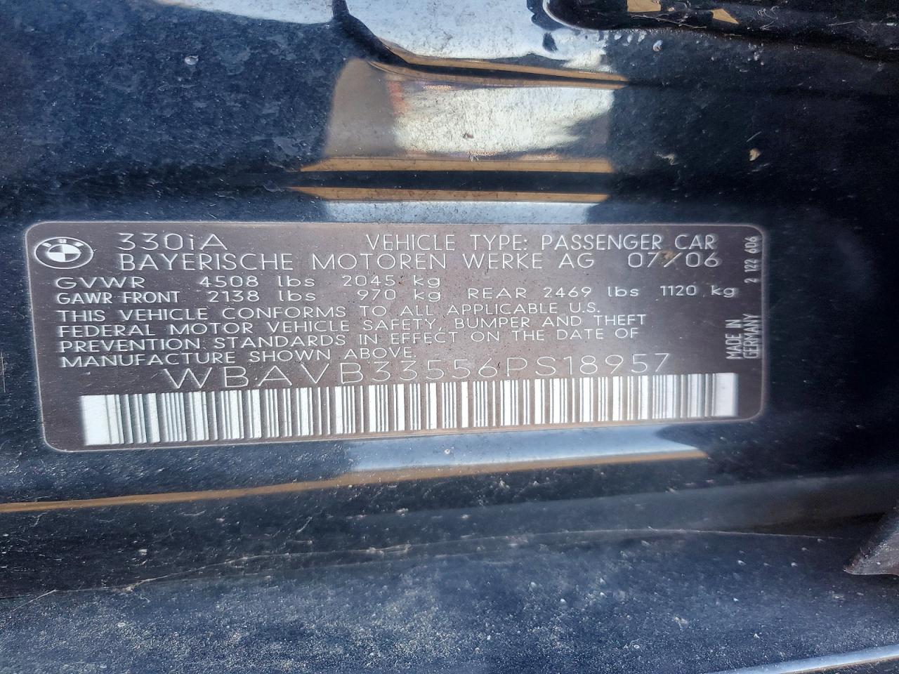2006 BMW 3 series VIN WBAVB33556PS18957 photo 12