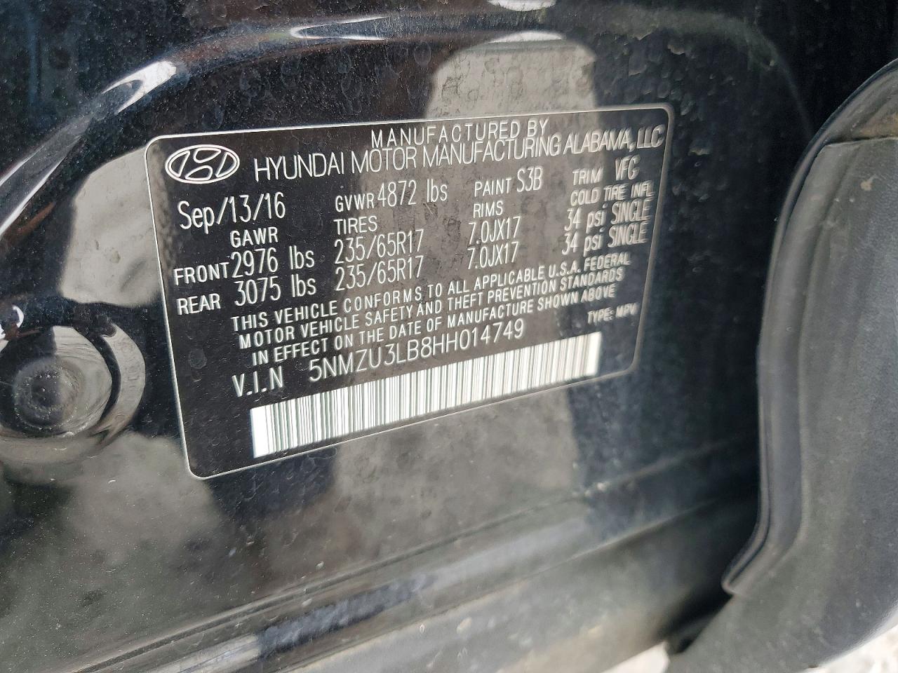 2017 Hyundai Santa fe sport VIN 5NMZU3LB8HH014749 photo 12