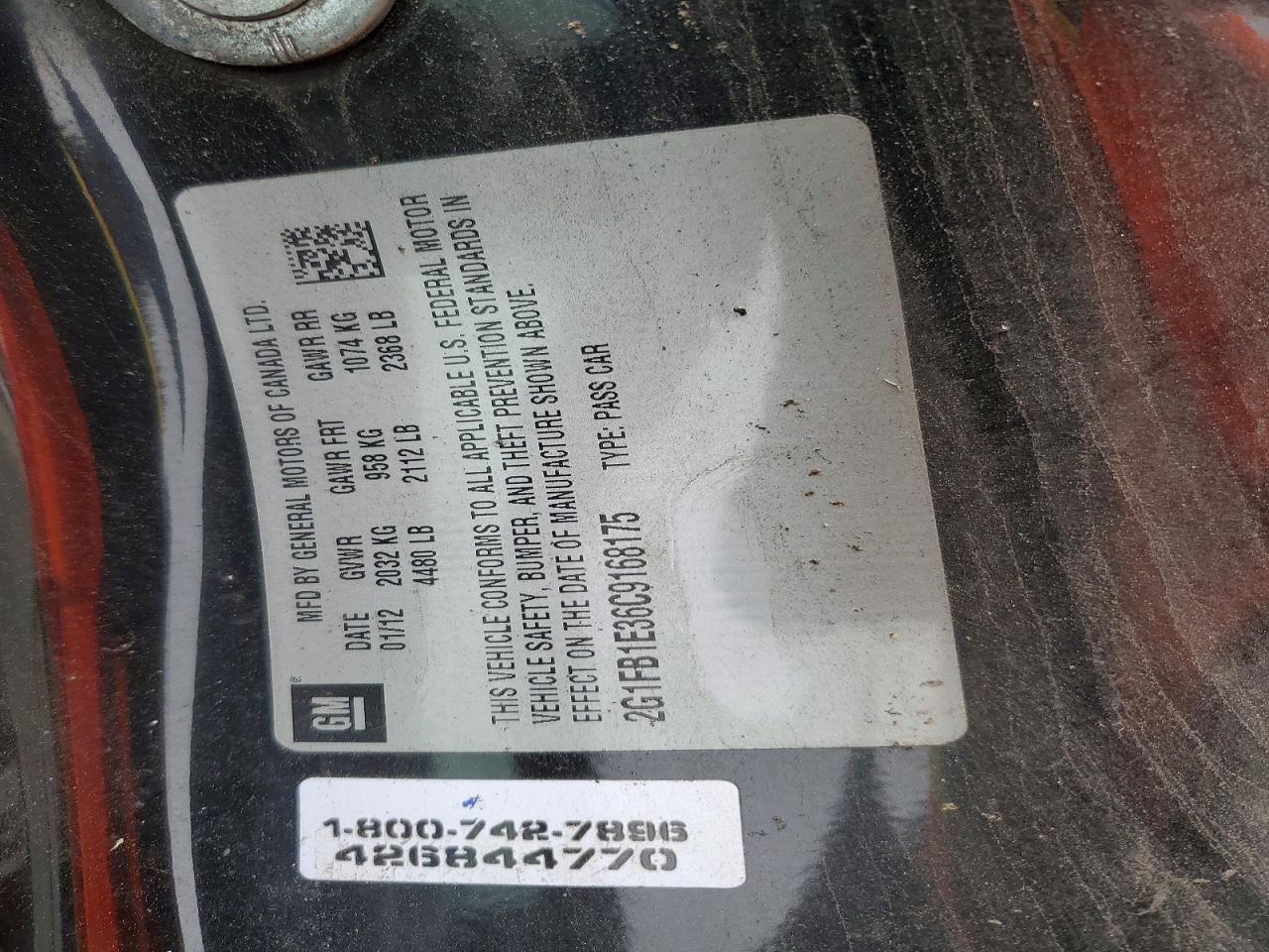 2012 Chevrolet Camaro VIN 2G1FB1E36C9168175 photo 12