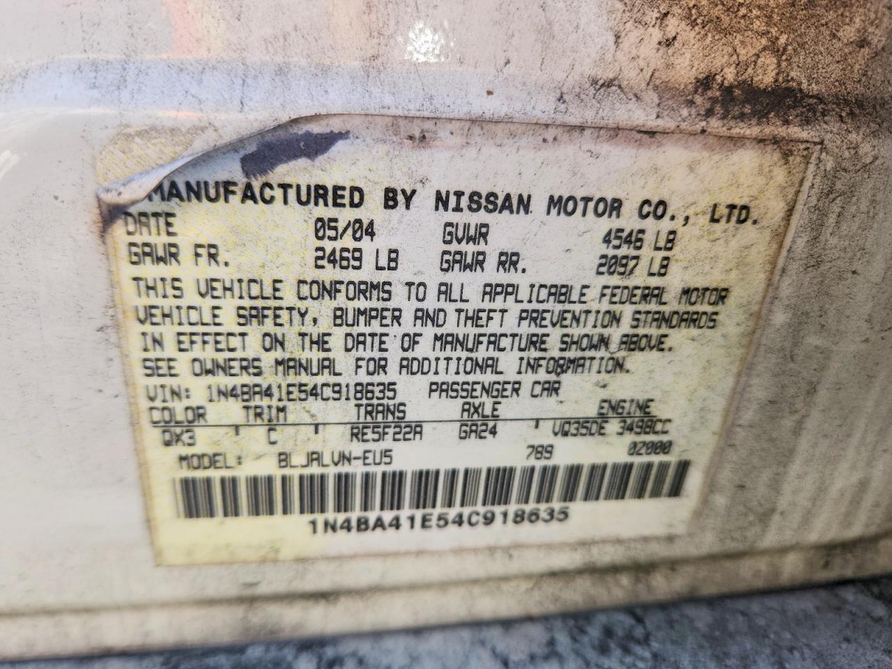 2004 Nissan Maxima VIN 1N4BA41E54C918635 photo 12