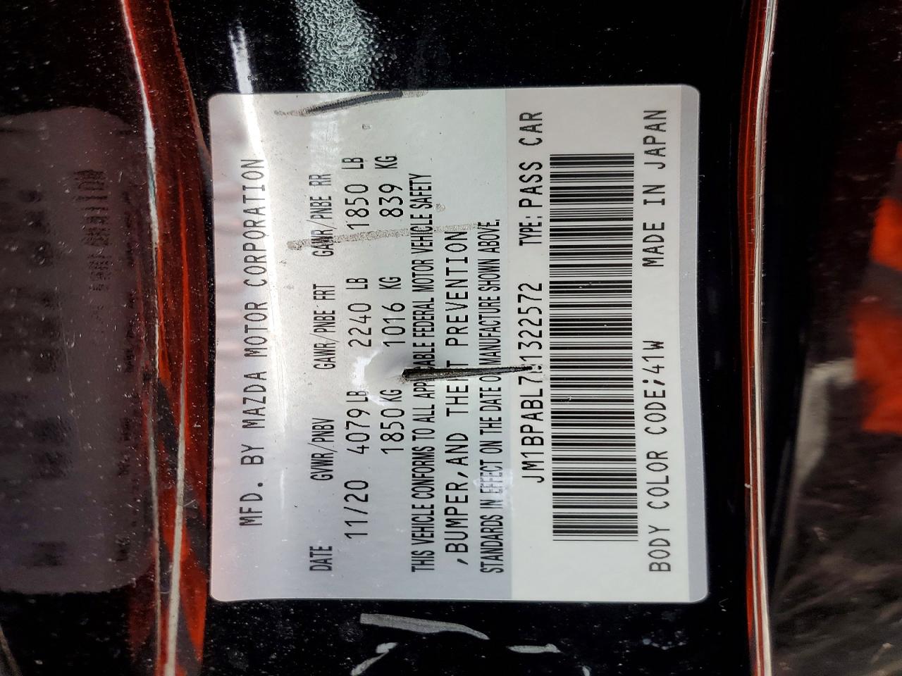 2021 MAZDA 3 VIN JM1BPABL7M1322572 photo 12