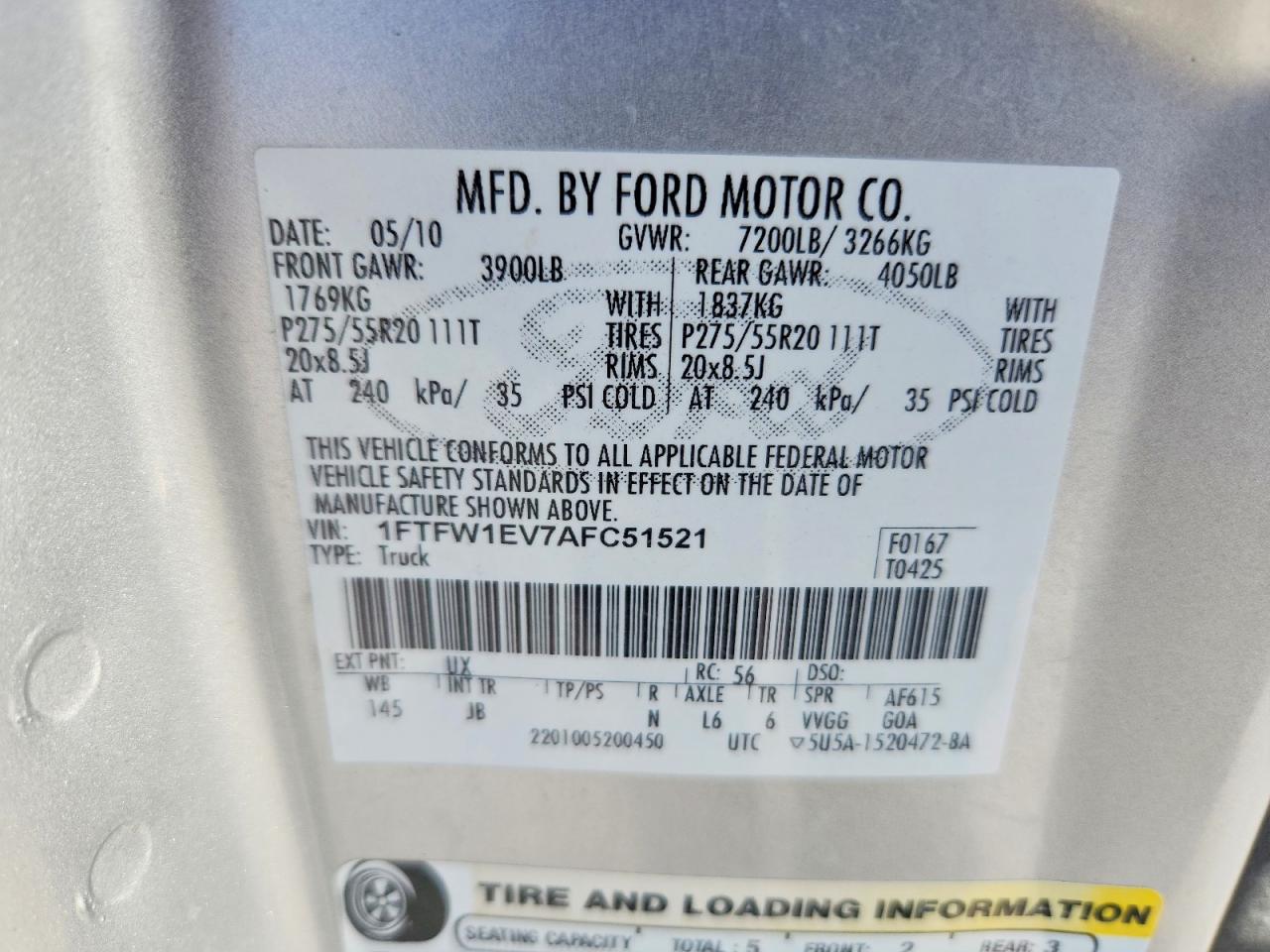 2010 FORD F150 VIN 1FTFW1EV7AFC51521 photo 12