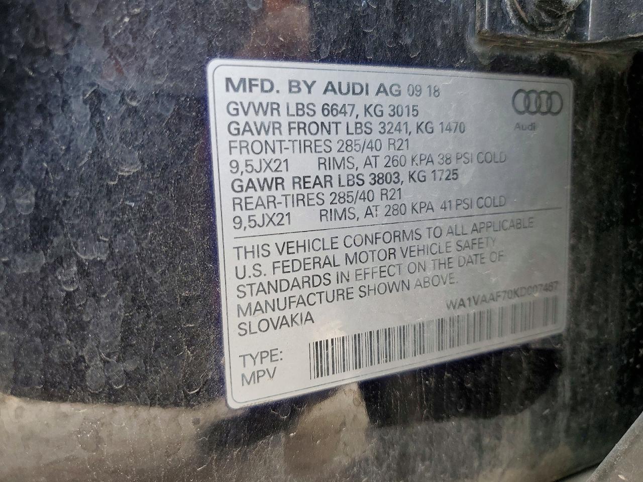 2019 Audi Q7 VIN WA1VAAF70KD007467 photo 12