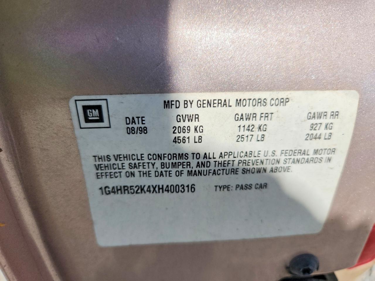 1999 BUICK Lesabre VIN 1G4HR52K4XH400316 photo 12