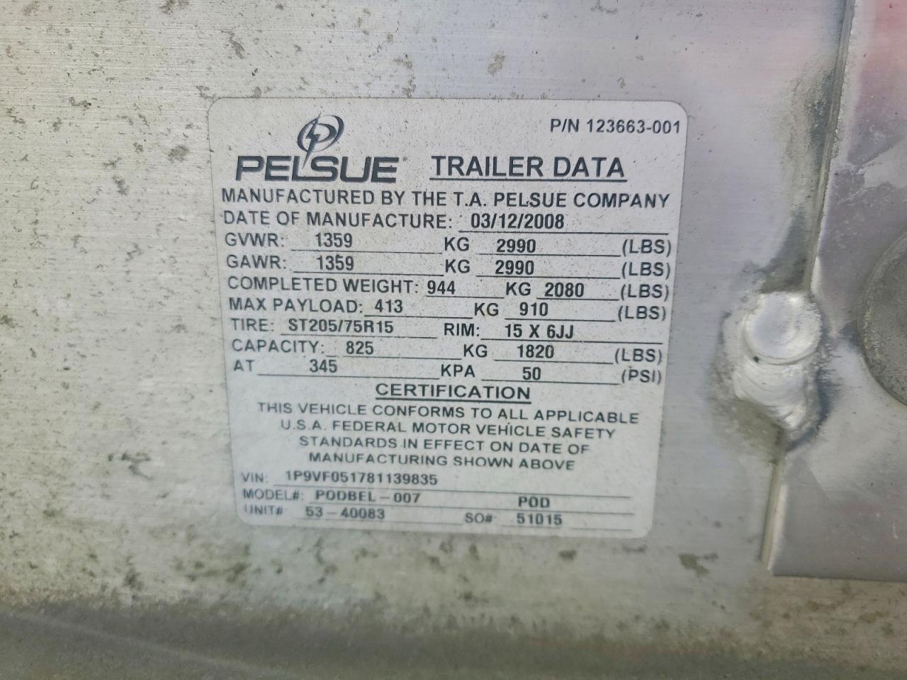 2008 PELSUE Podbel-007 VIN 1P9VF051781139835 photo 10