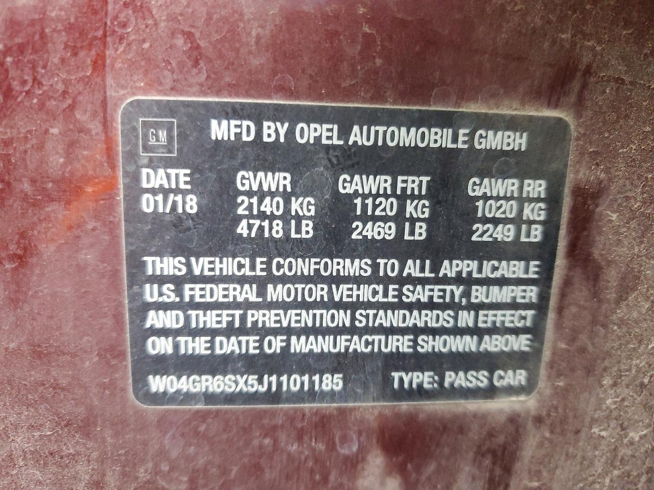 2018 BUICK Regal VIN W04GR6SX5J1101185 photo 12